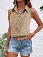 Camicia senza maniche casual da vacanza con colletto e bottoni