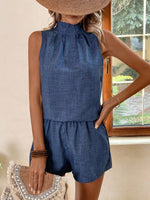 Set Top Senza Maniche E Pantaloncini Con Bordi Arricciati Plissettati