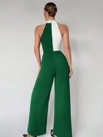 Tuta Jumpsuit Asimmetrica In Stile Halter Con Blocchi Di Colore Da Donna