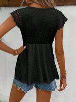 Donna maglietta a maniche corte con scollo a V in colore tinta unita, perfetta per outfit vacanzieri in primavera ed estate