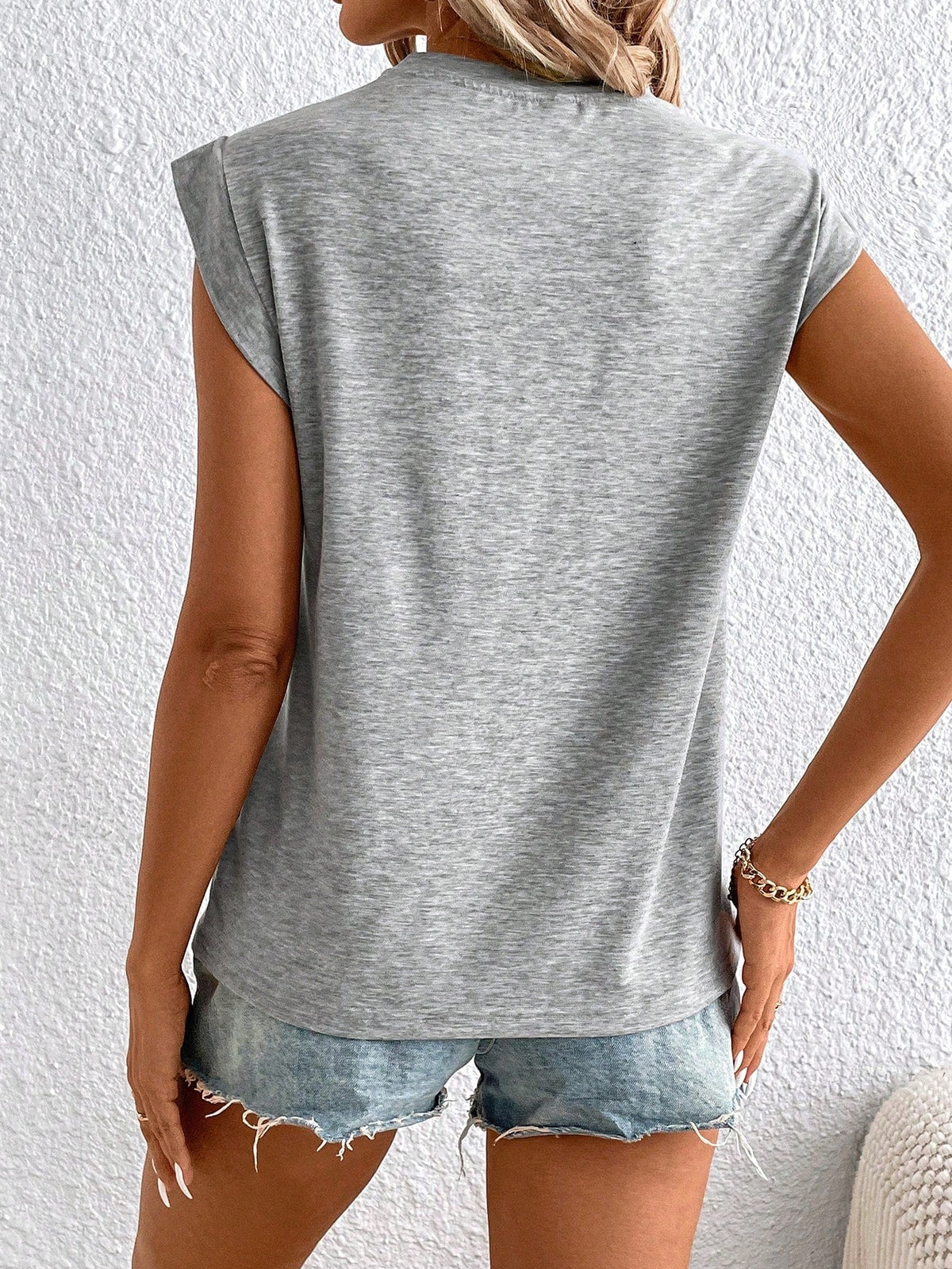 Maglietta estiva casual e semplice con collo a giro e motivo a cuore per donne, Love Love Love