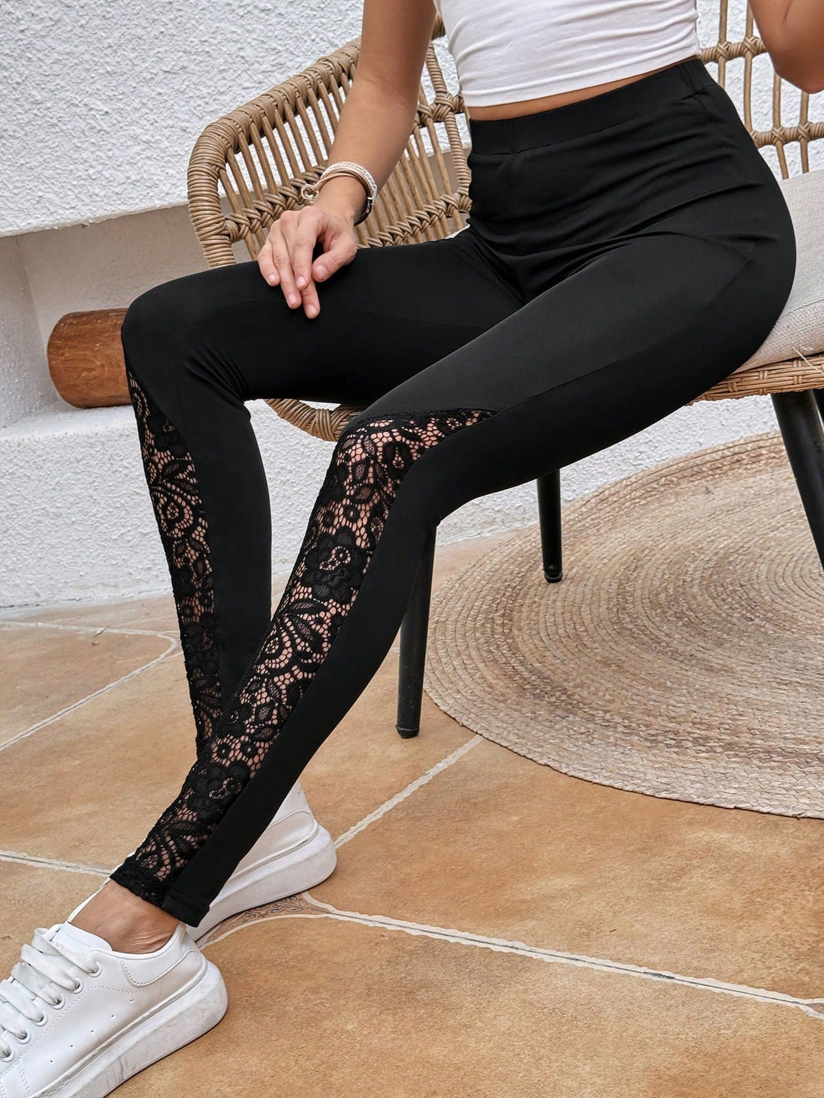 Leggings A Vita Alta In Pizzo A Patchwork