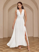 Abito senza maniche a fessura alta con volant