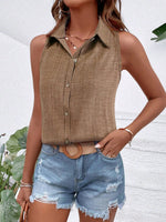 Camicia senza maniche casual da vacanza con colletto e bottoni