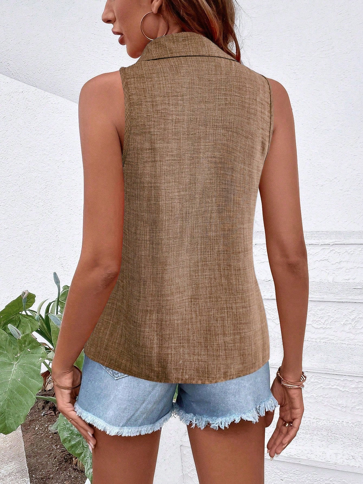 Camicia senza maniche casual da vacanza con colletto e bottoni