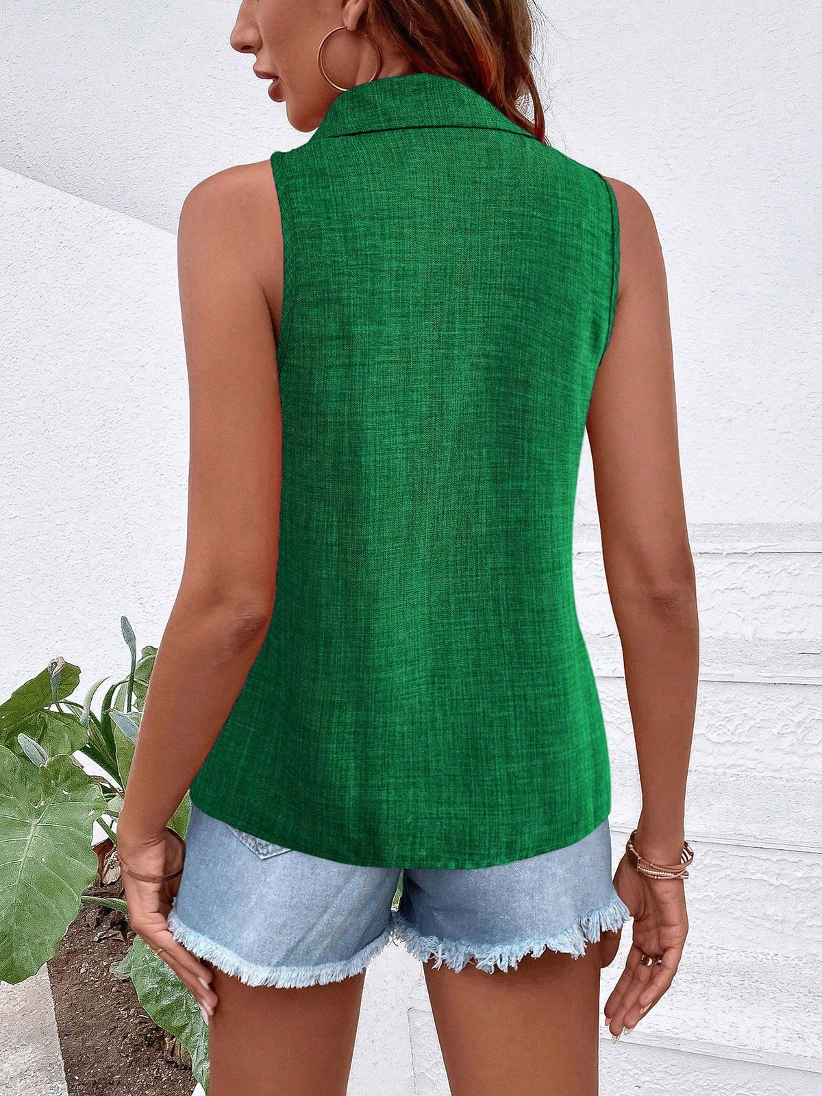 Camicia senza maniche casual da vacanza con colletto e bottoni