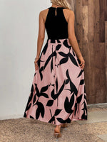 Abito estivo senza maniche con collo rotondo, stampa grafica e fori decorativi