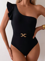 Costume Da Bagno A Un Pezzo Con Ruches, Design A Spalla Singola, Fascia Snellente Per L'estate, La Spiaggia, Il Nuoto E La Vacanza