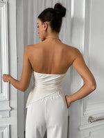 Top Spalle Scoperte con Coulisse Laterale e Orlo Asimmetrico di Colore Solido per l\"estate