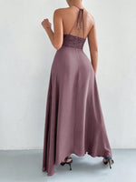 Vestito Da Donna A Spalle Scoperte Con Scollo A V, Abito A Tinta Unita Con Taglio A Vuoto Sul Petto