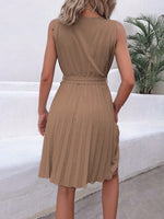 Abito Senza Maniche Con Collo A V Incrociato E Vita Cinturata, Stile Europeo E Americano, Per Primavera Ed Estate