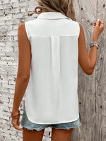 Camicia senza maniche con bottoni frontali, perfetta per vacanze e tempo libero, colore tinta unita