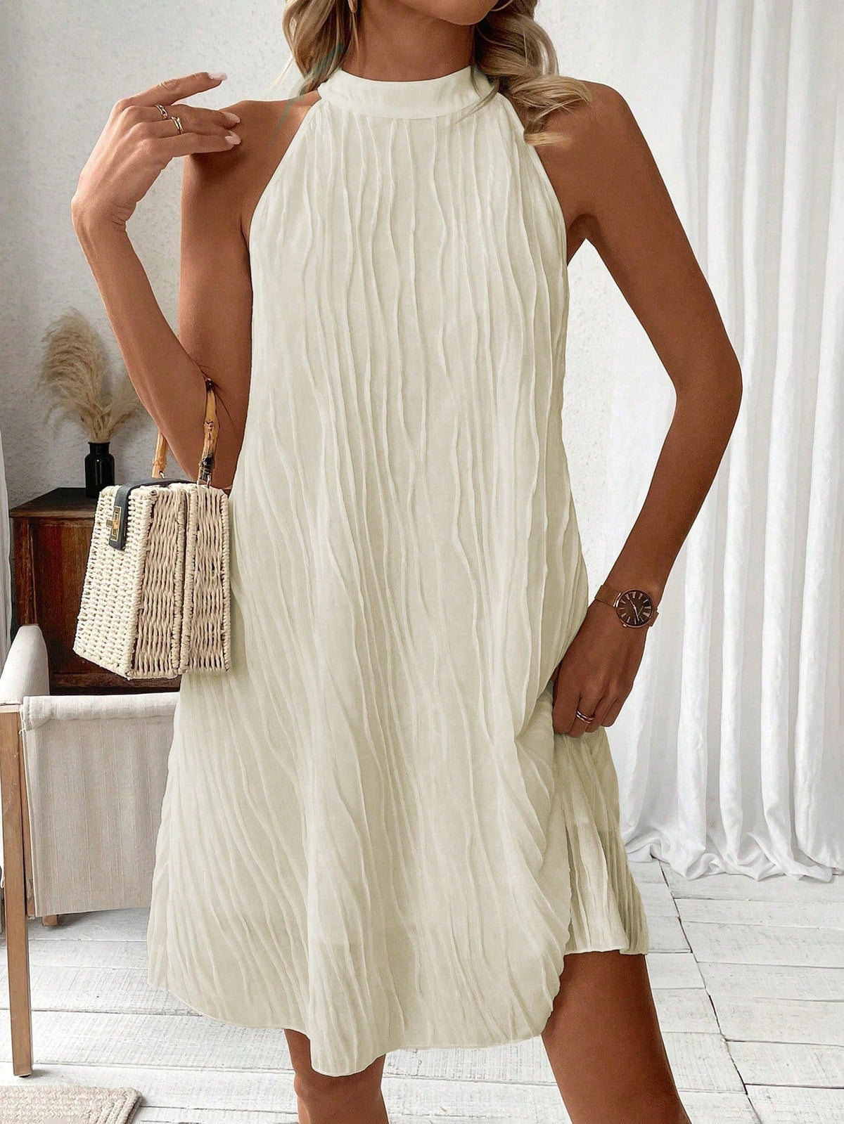 Abito Aderente Senza Maniche Con Scollo A Halter Testurizzato Per Donne