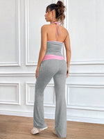 Stampa leopardata in maglia corta e pantaloni lungo impianto di due pezzi per le donne