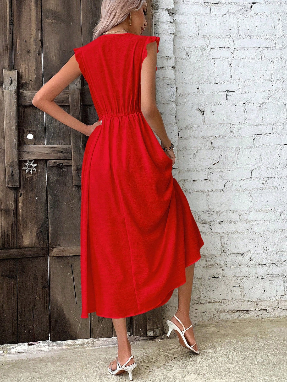 Vestito Da Pattinatore Con Maniche Svolazzanti In Pizzo A Patchwork A Tinta Unita Per Signore