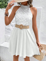 Elegante vestito a collo Halter in pizzo a colori contrastanti con patchwork per le vacanze