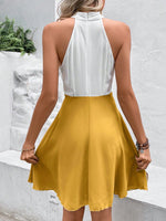 Elegante vestito a collo Halter in pizzo a colori contrastanti con patchwork per le vacanze