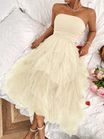 Abito Senza Spalline Con Pieghe E Patchwork In Rete E Tinta Unita