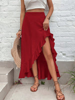 Gonna con orlo a fessura vita alta con bordo a volant