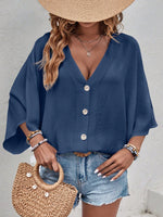 Camicia Casual Con Bottoni Frontali E Collo In Tessuto Testurizzato