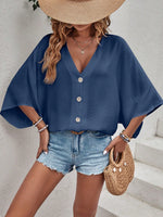 Camicia Casual Con Bottoni Frontali E Collo In Tessuto Testurizzato