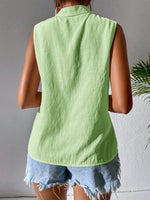 Camicia estiva senza maniche casuale per le vacanze con collo alla coreana ricamato