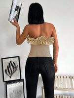 Maglia donna a tinta unita dallo stile minimalista con bordo arricciato