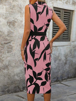 Vestito Da Camicia Senza Maniche Con Stampa A Foglie Per Donna