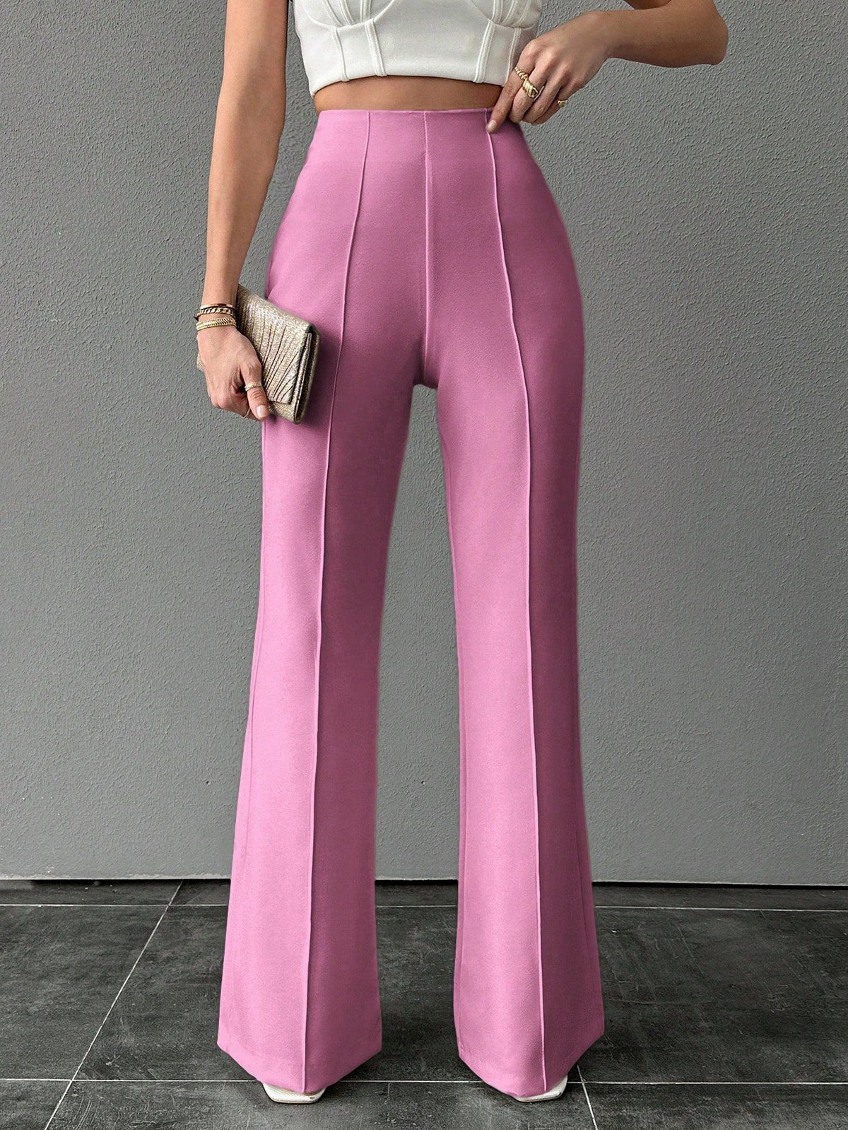 Pantalone A Palazzo A Vita Alta, Tinta Unita