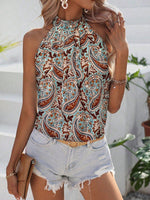 Blusa Estiva Da Donna A Collo Alto Senza Maniche Con Stampa