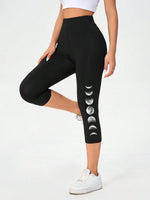 Leggings estivi sportivi a sette punti da donna, lavorati a maglia con motivo a luna e aderenti