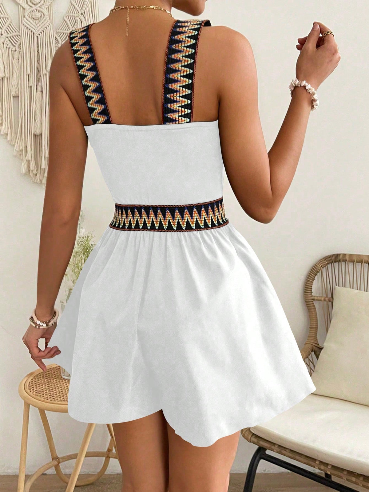 Salopette In Patchwork Geometrico Jacquard Con Fascia Elastica In Vita