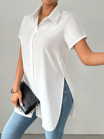 Camicia elegante da donna, a tinta unita, alla moda, con vestibilitˆ ampia e orlo diviso