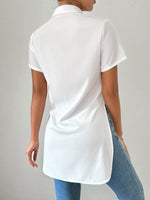 Camicia elegante da donna, a tinta unita, alla moda, con vestibilitˆ ampia e orlo diviso