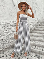 Tuta Jumpsuit A Gambe Larghe Stampata Senza Spalline