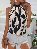 Blusa Estiva Da Donna A Collo Alto Senza Maniche Con Stampa