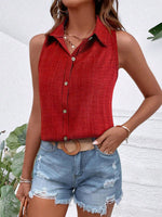 Camicia senza maniche casual da vacanza con colletto e bottoni