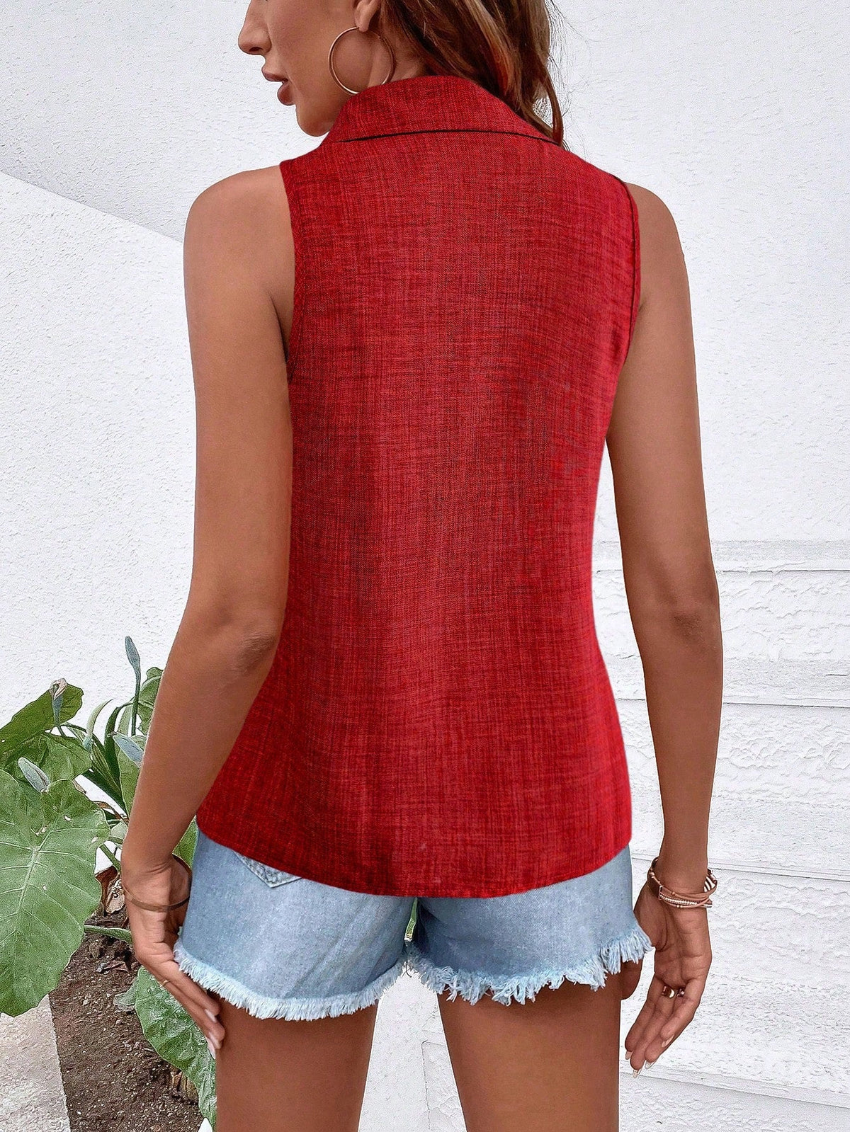 Camicia senza maniche casual da vacanza con colletto e bottoni