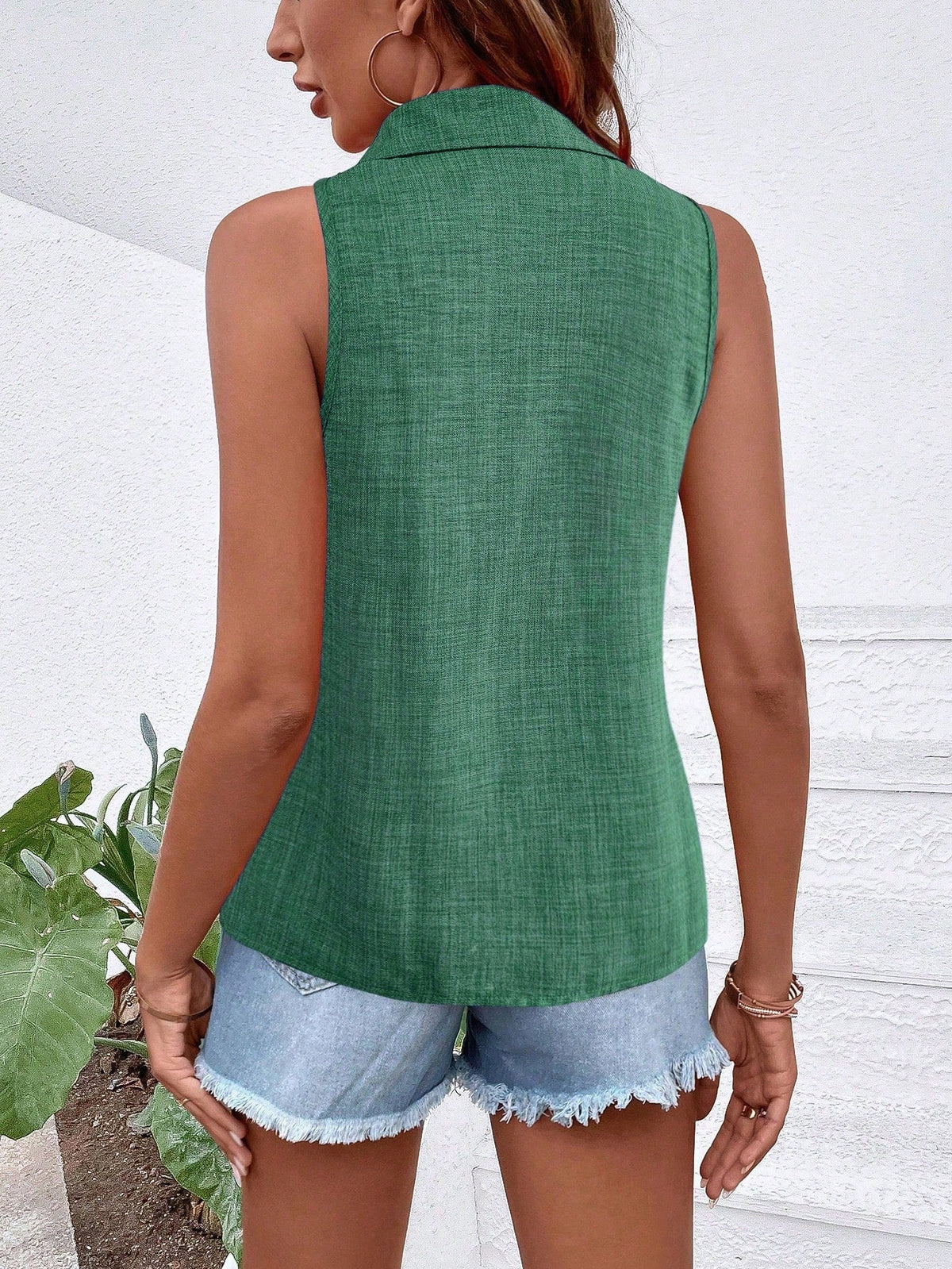 Camicia senza maniche casual da vacanza con colletto e bottoni