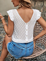 Maglietta a maniche corte estiva con schiena a V e arricciatura sul bordo