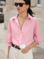 Camicia con spalla cadente camicia a righe a maniche lunghe da donna