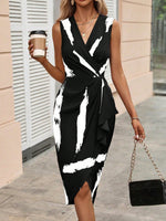 Abiti con stampa pennellate con bordo a volant contorto nodo laterale