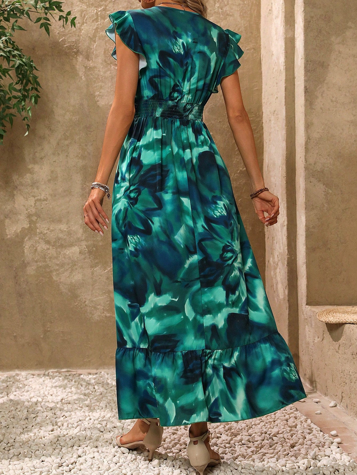 Abito Casual Lungo Con Manica A Cappuccio Con Stampa Geometrica Estiva E Scollo A V Per Donne