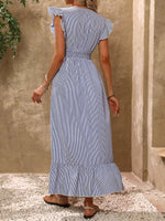 Abito Casual Lungo Con Manica A Cappuccio Con Stampa Geometrica Estiva E Scollo A V Per Donne