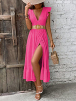 Abito incrociato monocolore con bordo a volant