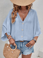 Camicia Casual Con Bottoni Frontali E Collo In Tessuto Testurizzato