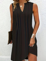 Vestito casual nero senza maniche con scollo a V e colletto a stelo per signore
