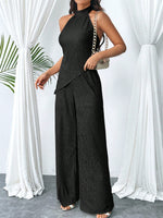 Set di pantaloni a gamba larga e camicetta halter kaki con orlo irregolare plissettato e schiena scoperta