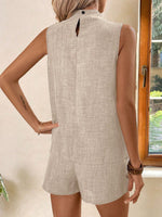 Set Top Senza Maniche E Pantaloncini Con Bordi Arricciati Plissettati