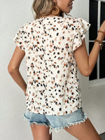 Camicetta stampata casual con orlo svolazzante per le vacanze